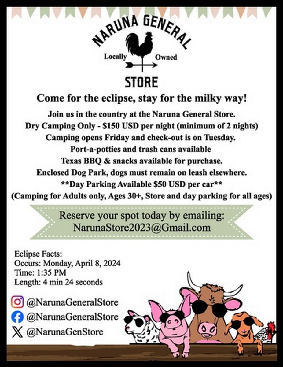 Naruna General Store RV and Camping Eclipse Viewing Apr 5, 2024 to